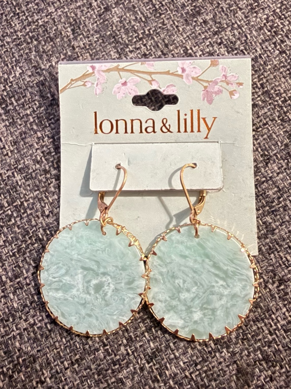 lonna & lilly Pale Mint Marble Gold-Trim Disc Earrings